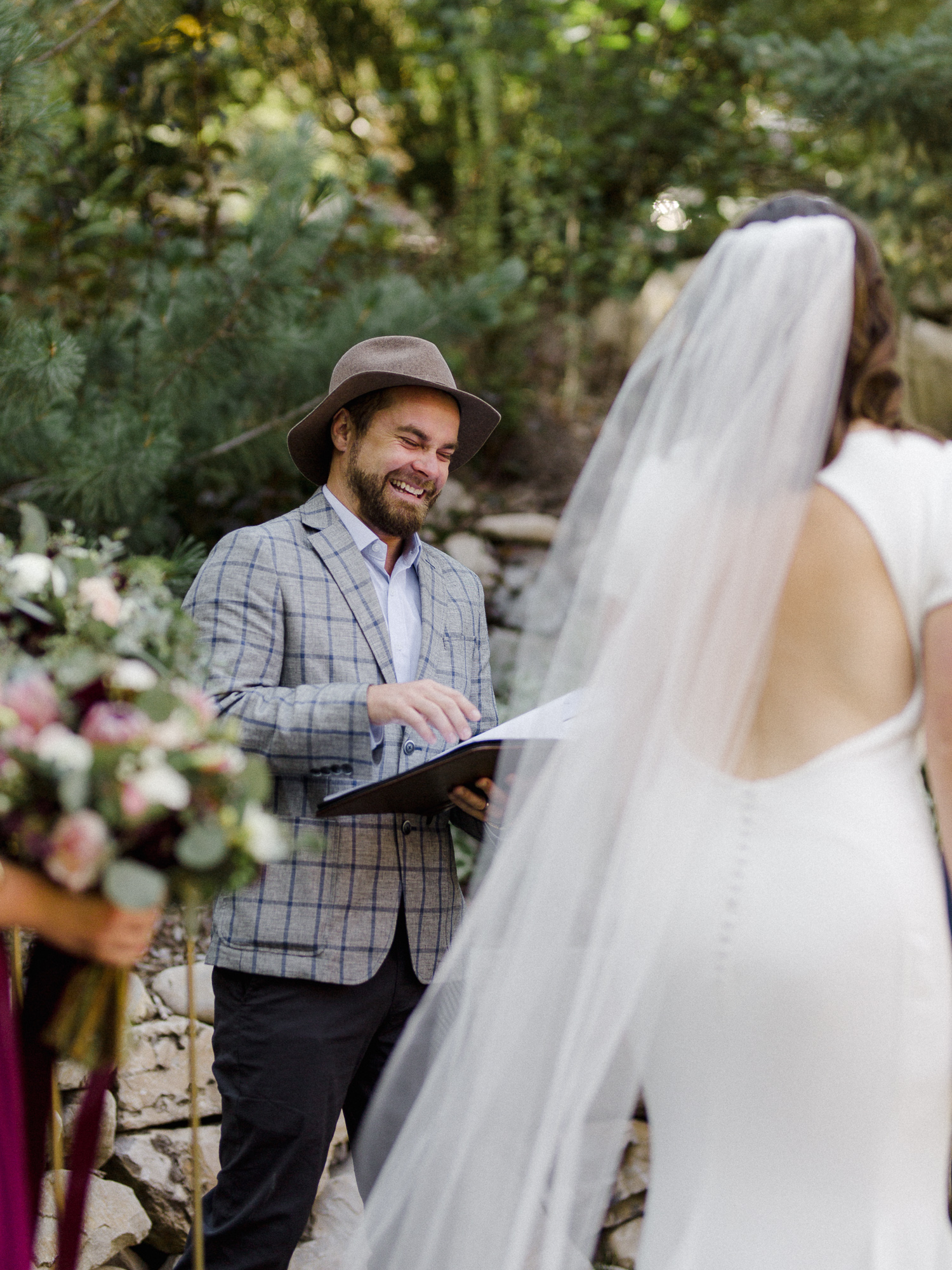 Officiant Laughing at Ceremony.
