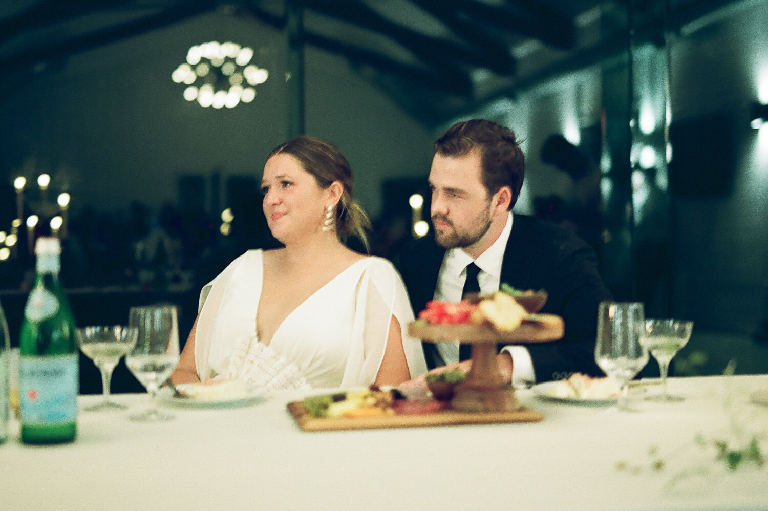 bride and groom at wedding dinner